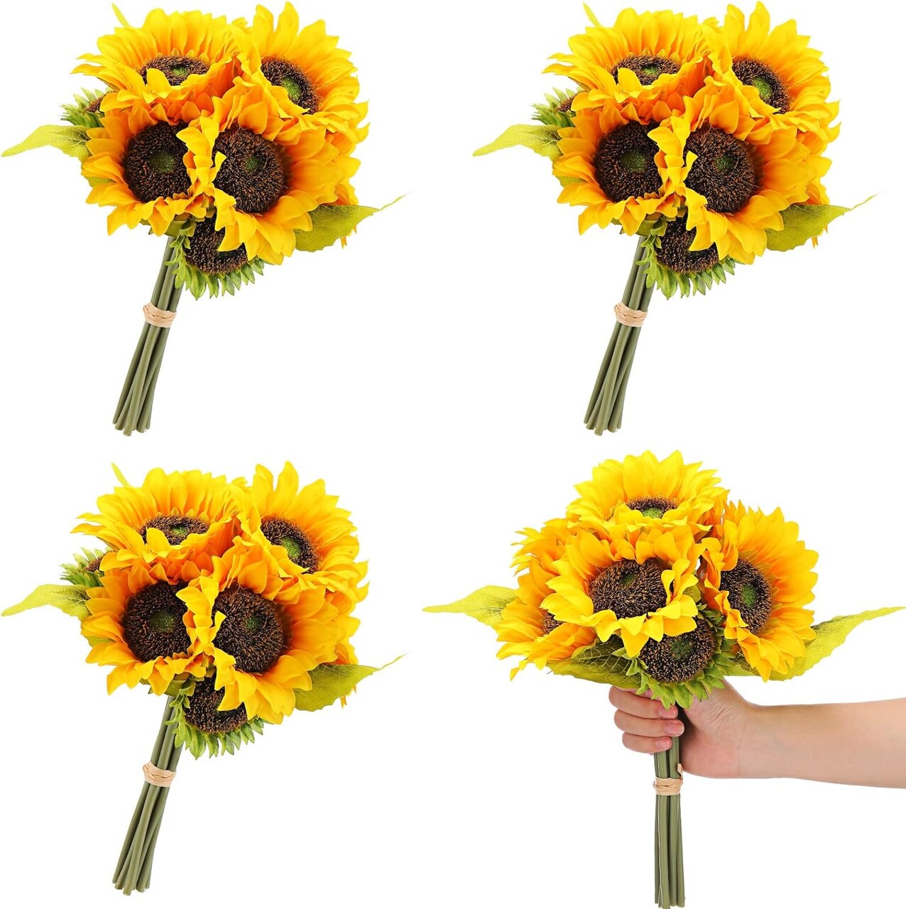 36 Pcs / 4 Bunches Artificial Sunflower Bouquets – Spring Tabletop Decor Faux Silk Sunflowers with Stems for Wedding, Home, Baby Shower, Birthday, DIY Garden & Party Centerpieces